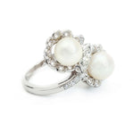 Vintage Pearl And Diamond Flower Crossover Ring