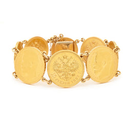 Yellow Gold Russian Rouble Coin Czar Nicholas II Bracelet