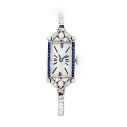 Art-Deco Diamond, Sapphire, Platinum & Gold Dress Watch