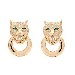 Leopard Door-Knocker Diamond & Emerald Earrings