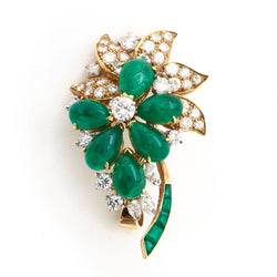 Oscar Heyman Emerald & Diamond Gold & Plat Brooch