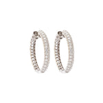 Oval Shaped Pavé Diamond 18 Karat White Gold Hoop Earrings