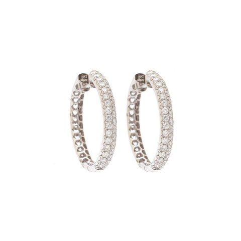 Oval Shaped Pavé Diamond 18 Karat White Gold Hoop Earrings