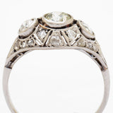 Art Deco Three-Stone European Cut Diamond Platinum Ring