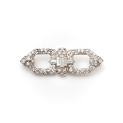 Art Deco Baguette & European-Cut Diamonds Platinum Brooch