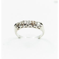 Ladies 14kt White Gold Half Eternity 5 x 0.40 Ctw Mine Cut Vintage  Diamond Ring