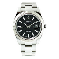 Rolex Steel Datejust II Black Dial White Gold Bezel Watch