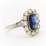 Vintage Oval Sapphire & Diamond Platinum Cluster Ring