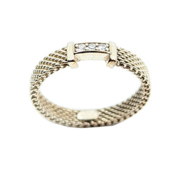 Tiffany & Co Sterling Silver Mesh Diamond Ring