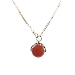 Sterling Silver Fob Chain with Carnelian Charm Attached.
