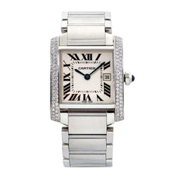 Cartier Mid-size Tank Francaise Steel And Diamond Watch