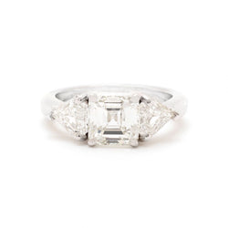 2.21 Carat Square Emerald Cut Diamond Ring with Sidestones