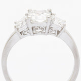 Three Stone Square Emerald Cut Diamond Platinum Ring