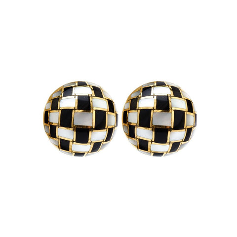 Tiffany & Co. Checkerboard  Mother of Pearl & Onyx Earclips