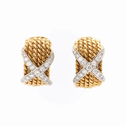 Tiffany & Co. Schlumberger Yellow Gold Diamond 'X' Earclips