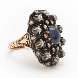 Victorian Sapphire & Diamond Pink Gold and Silver Ring