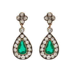 Early-Victorian Green Emerald & Diamond Drop Earrings