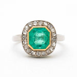 Victorian 1.30 Carat Square Cut Emerald Ring with Diamonds