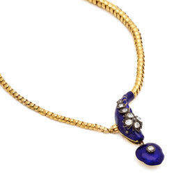 Victorian Blue Enamel & Diamond Yellow Gold Snake Necklace