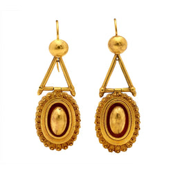 Victorian-Era 18kt Yellow Gold Ornate Drop Earrings