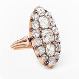 Victorian Old-Mine Cut Diamond Cluster Rose Gold Ring
