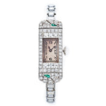Art Deco Diamond & Green Emerald Bracelet Watch