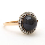 Vintage Edwardian Cabochon Sapphire and Diamond Gold Ring