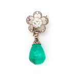 Vintage Edwardian Diamond and Emerald Platinum Flower Brooch