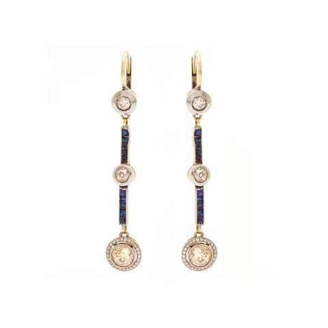 Vintage Edwardian Diamond and Sapphire Drop Earrings