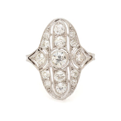 Vintage Edwardian 1.00 Total Carat Diamond Navette Ring