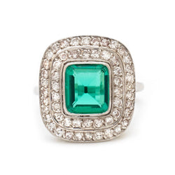 Vintage 1.50 Carat Green Emerald Ring with Diamonds