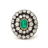 Vintage Oval Cut Green Emerald & Diamond Cluster Ring