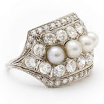 Vintage Pearl & Old-Mine Cut Diamond Platinum Ring