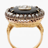 Vintage 1.02 Carat Old-Mine Cut Diamond, Onyx & Gold Ring
