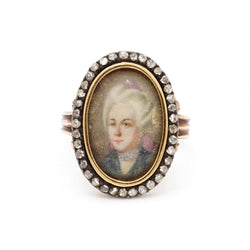 Rare!!Vintage Georgian Diamond, Yellow Gold & Silver Portrait Ring