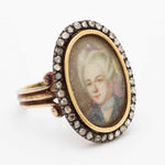 Rare!!Vintage Georgian Diamond, Yellow Gold & Silver Portrait Ring