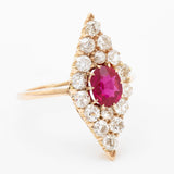 Vintage Oval Shaped Ruby and Old-Mine Cut Diamond Ring
