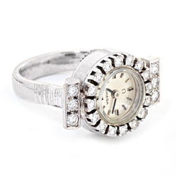 Omega White Gold & Diamond Manual Winding Watch Ring