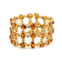 Yellow Gold Oval & Round-Cut Citrine Wide Bracelet