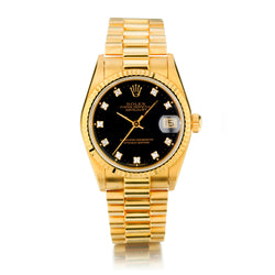 Ladies 18kt Yellow Gold Datejust 31mm with Black Onyx Diamond Dial. Ref: 68278