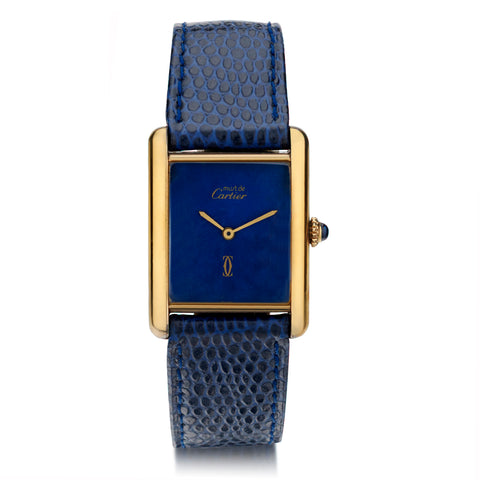 Must de Cartier Classic Tank with Blue Dial. Unisex.