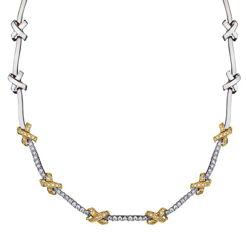 Ladies 18kt White and Yellow Gold Diamond Choker Necklace. 2.90ct Tw