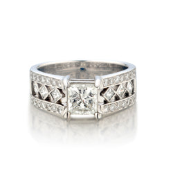 Ladies 14kt White Gold Diamond Ring. Princess Cut 1.00 Carat Weight.