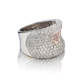 18kt White Gold Diamond and Pink Sapphire Pave' Set Ring.