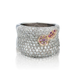 18kt White Gold Diamond and Pink Sapphire Pave' Set Ring.