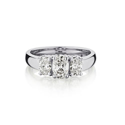 14kt White Gold 3-Stone Ring. 3 x 1.00ct Tw Oval Cut Diamonds