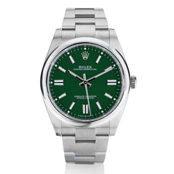Unisex ROLEX Oyster Perpetual 41mm in Steel. Green Dial