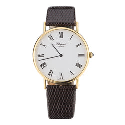 Chopard 18kt Yellow Gold Ulta-Slim Wristwatch on Leather Band.
