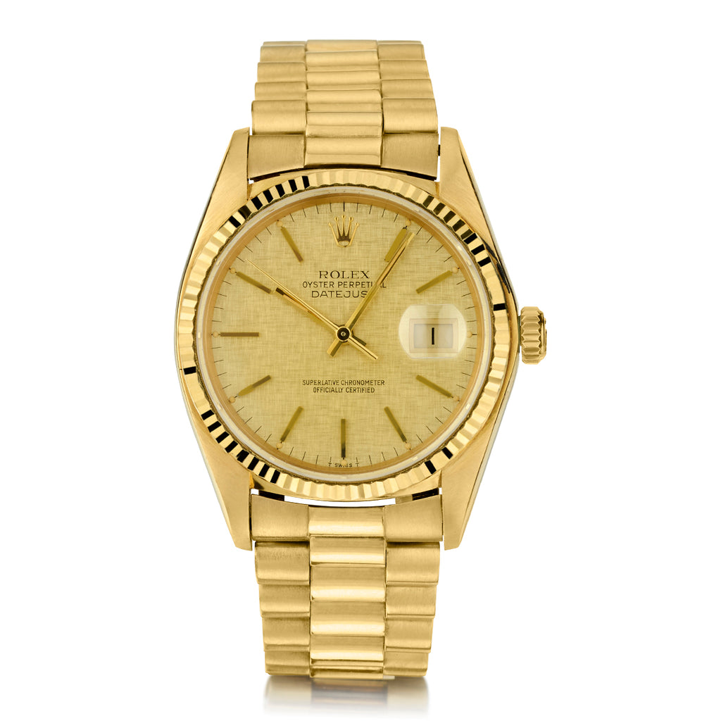 Rolex Datejust Mens Vintage Linen 18kt Yellow Gold
