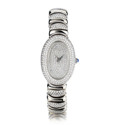 Show Stopper!! Ladies 18kt White Gold Hand Made Diamond Dress Wristwatch.